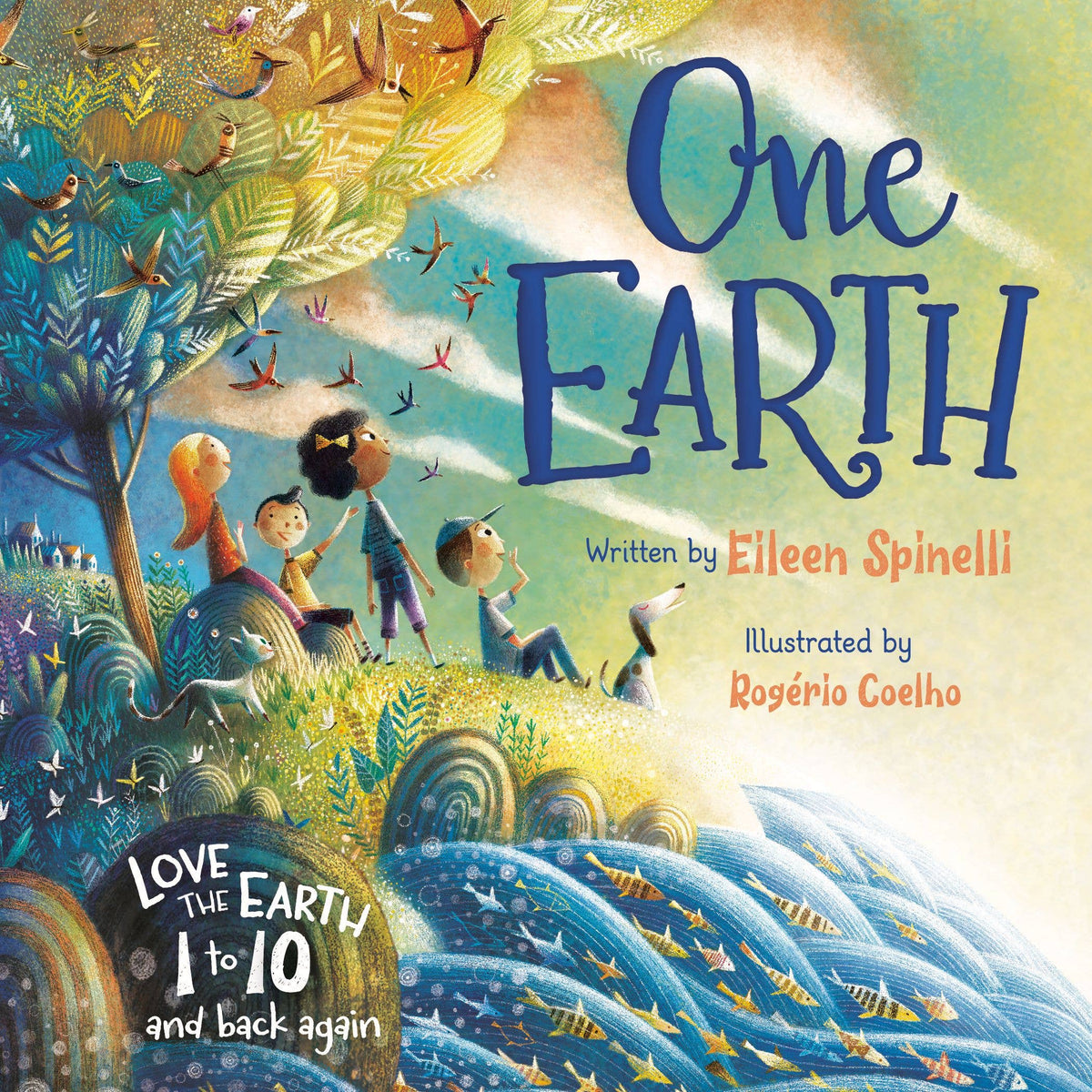 Book cover of 'One Earth' with children and nature illustrations.