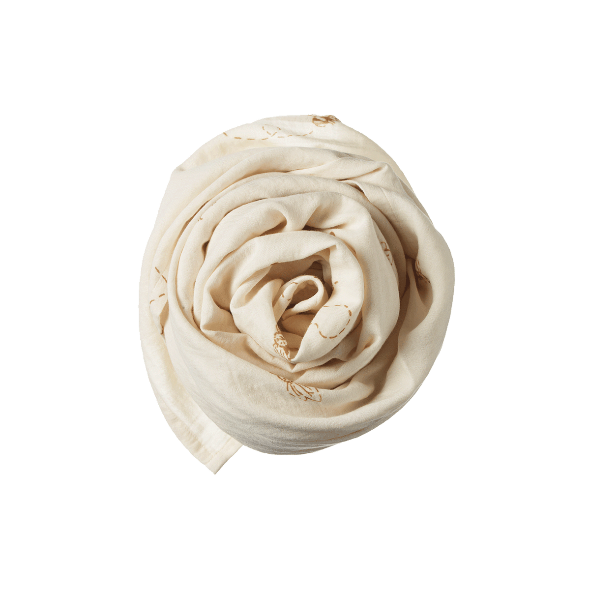 Rolled-up beige fabric on a white background