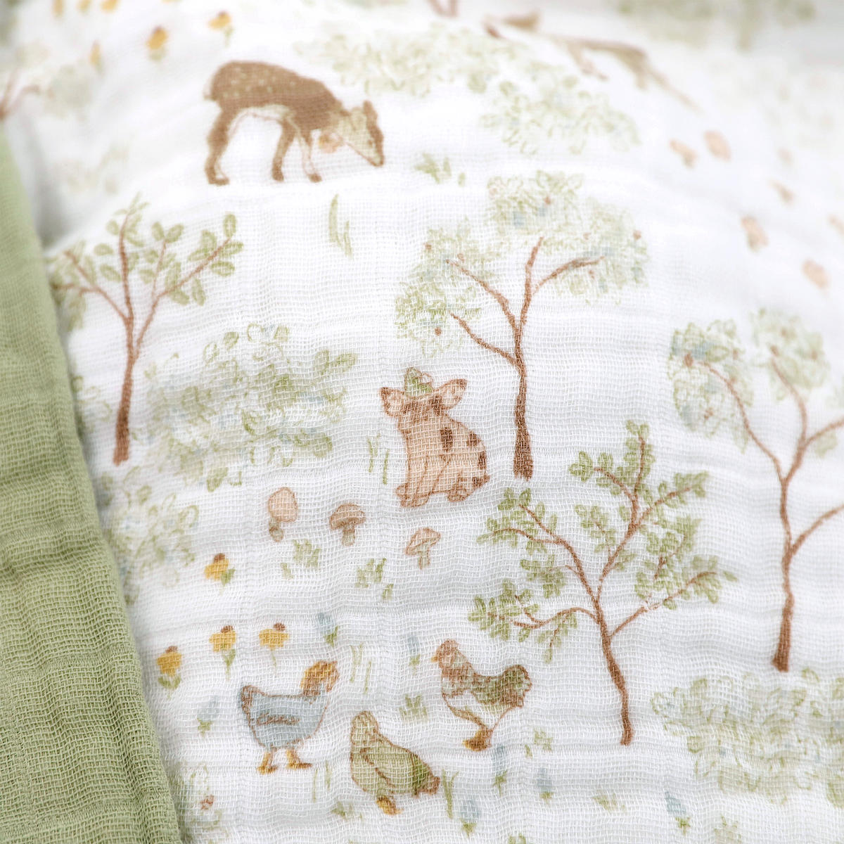 Cotton Muslin Baby Quilt - Woodland Friends