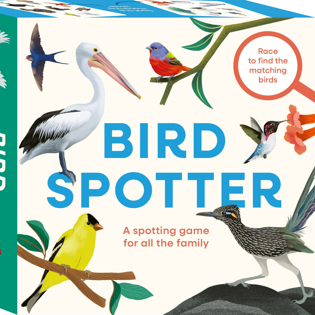 Bird Spotter game box with illustrations of birds and game instructions.