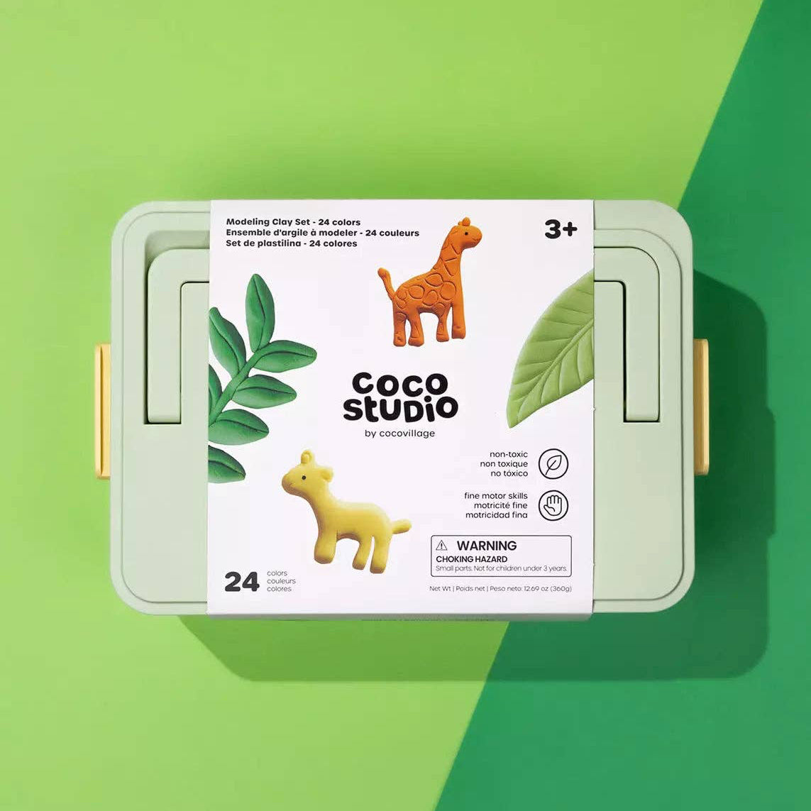 Coco Studio product packaging on a green background