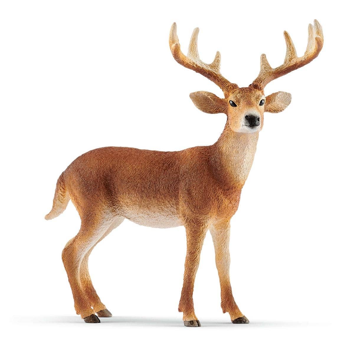 Deer figurine with large antlers on a white background