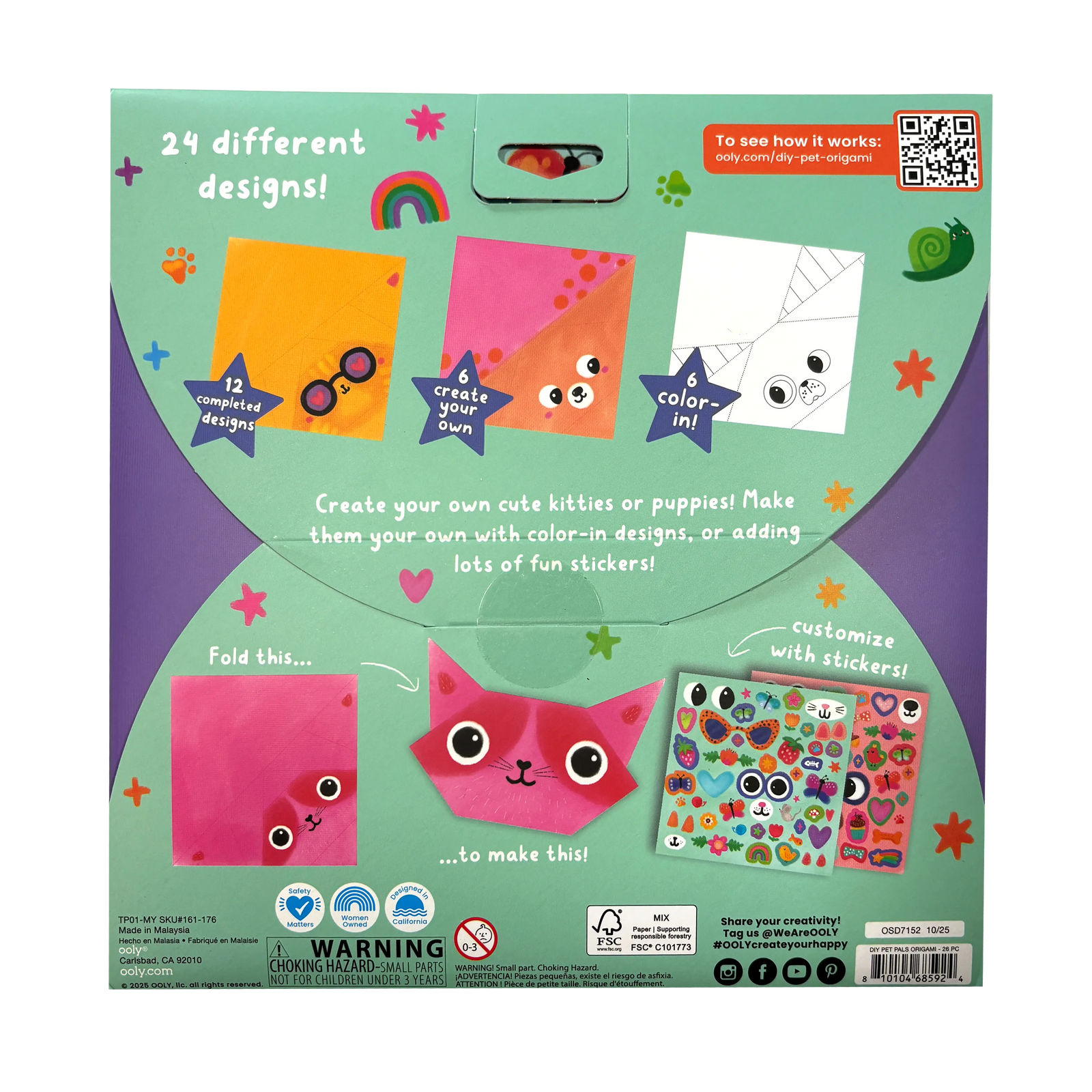 Ooly DIY Pet Pals Origami kit packaging with colorful origami animals on a green background