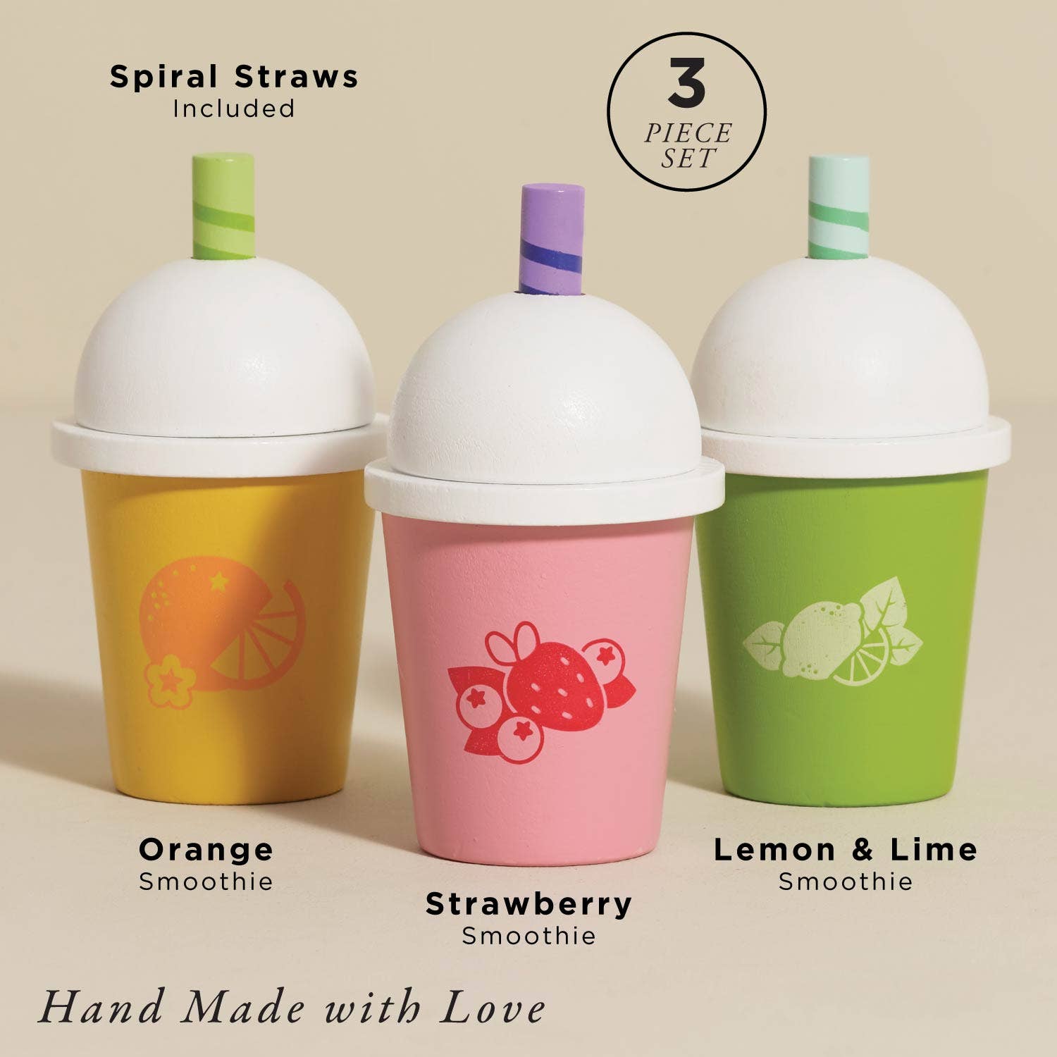 Three colorful cups with lids and straws on a white background