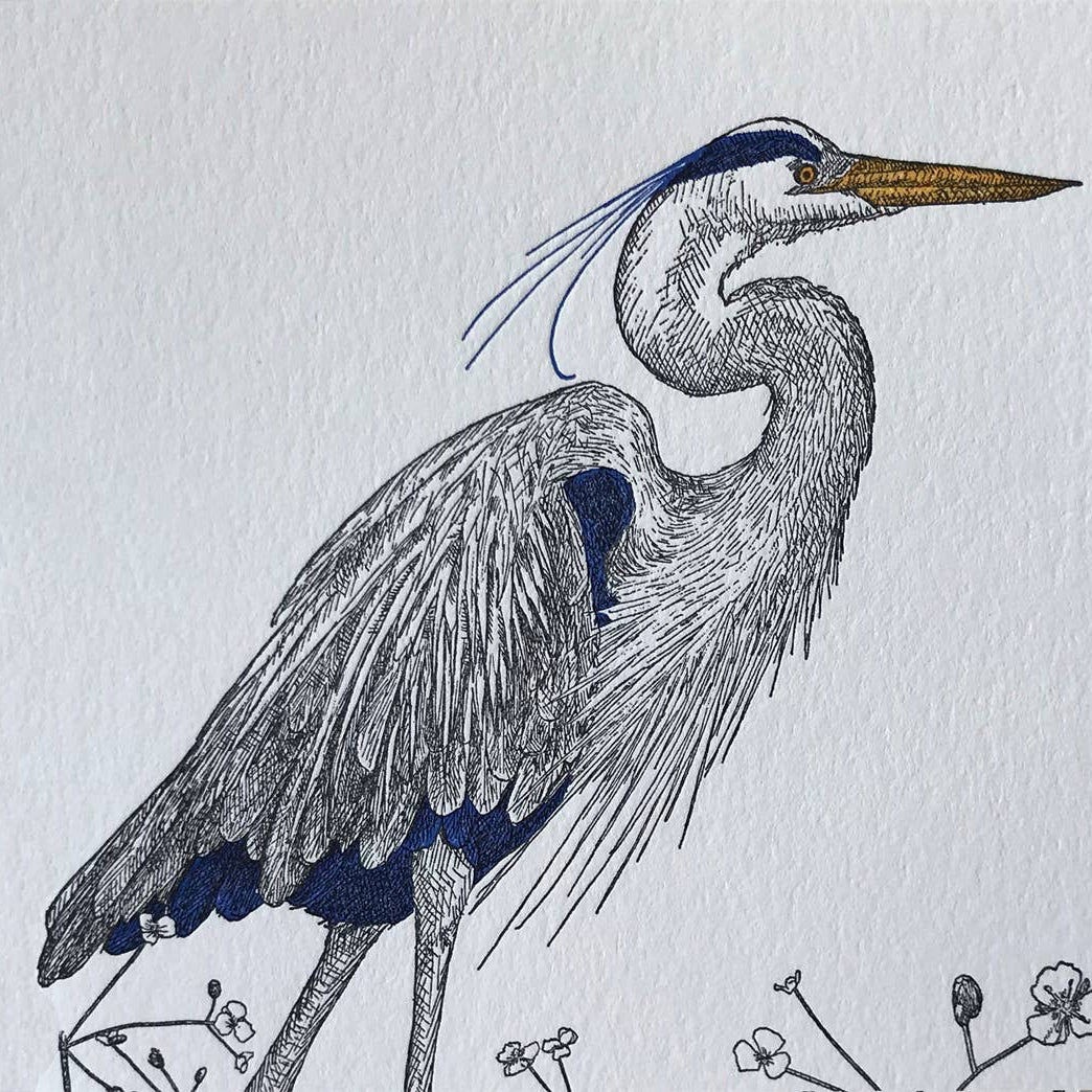 Illustration of a heron on a light gray background