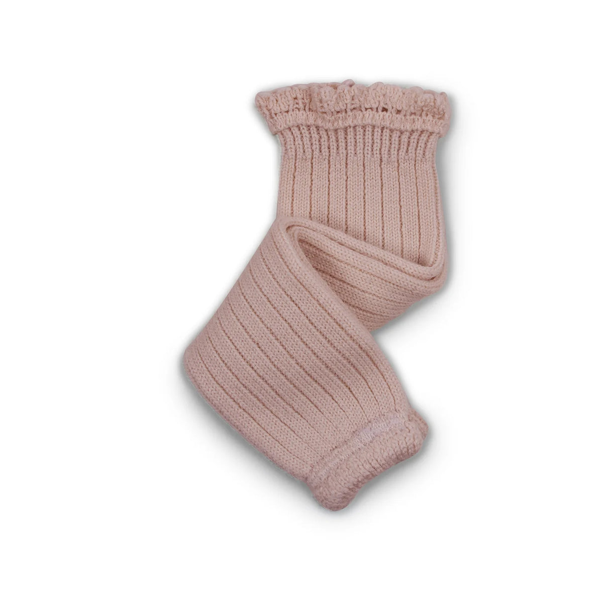 Knitted pink leg warmers on a light beige background