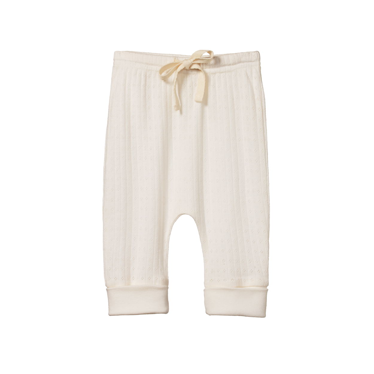 White baby pants with a drawstring on a white background