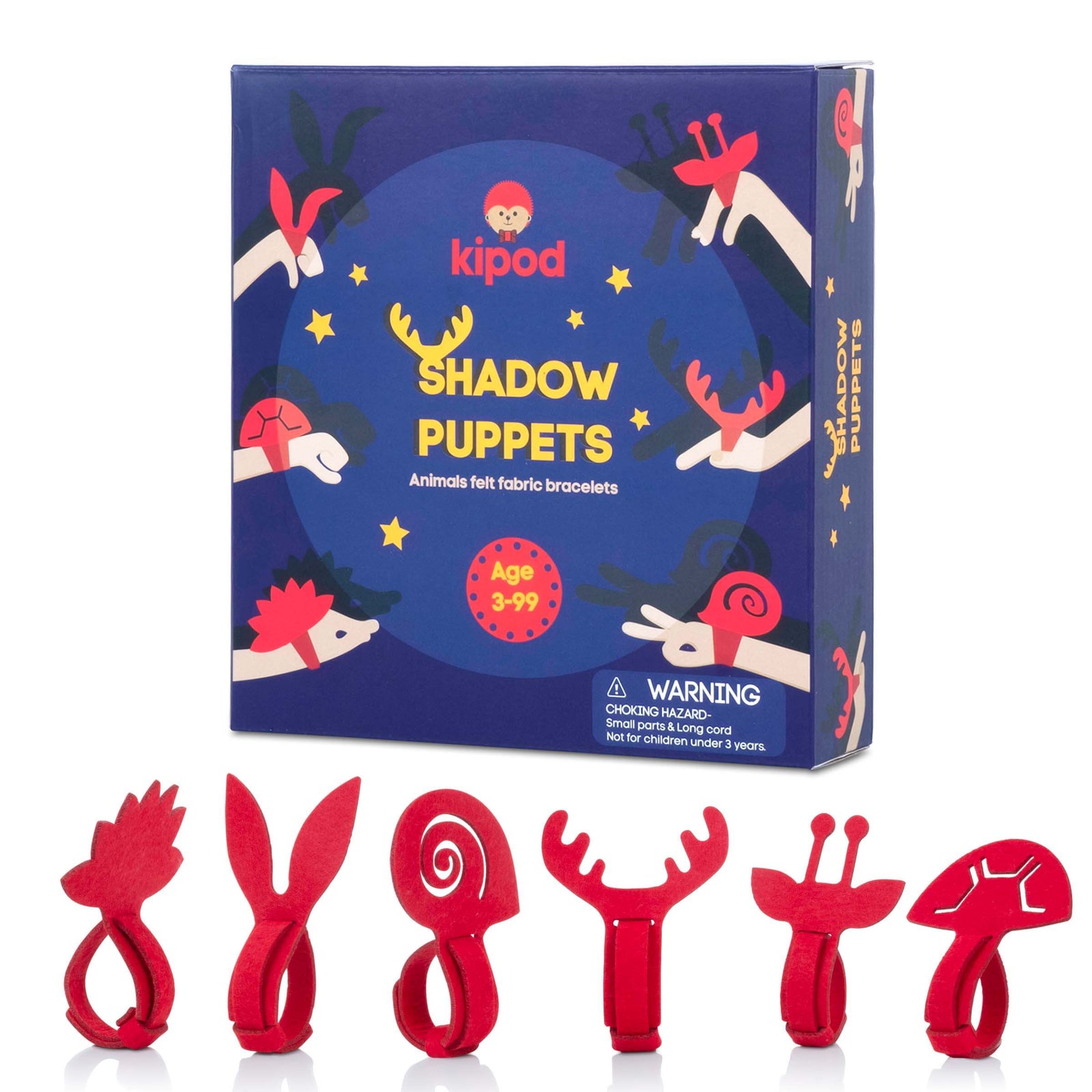 Kipod shadow puppet set with packaging on a white background