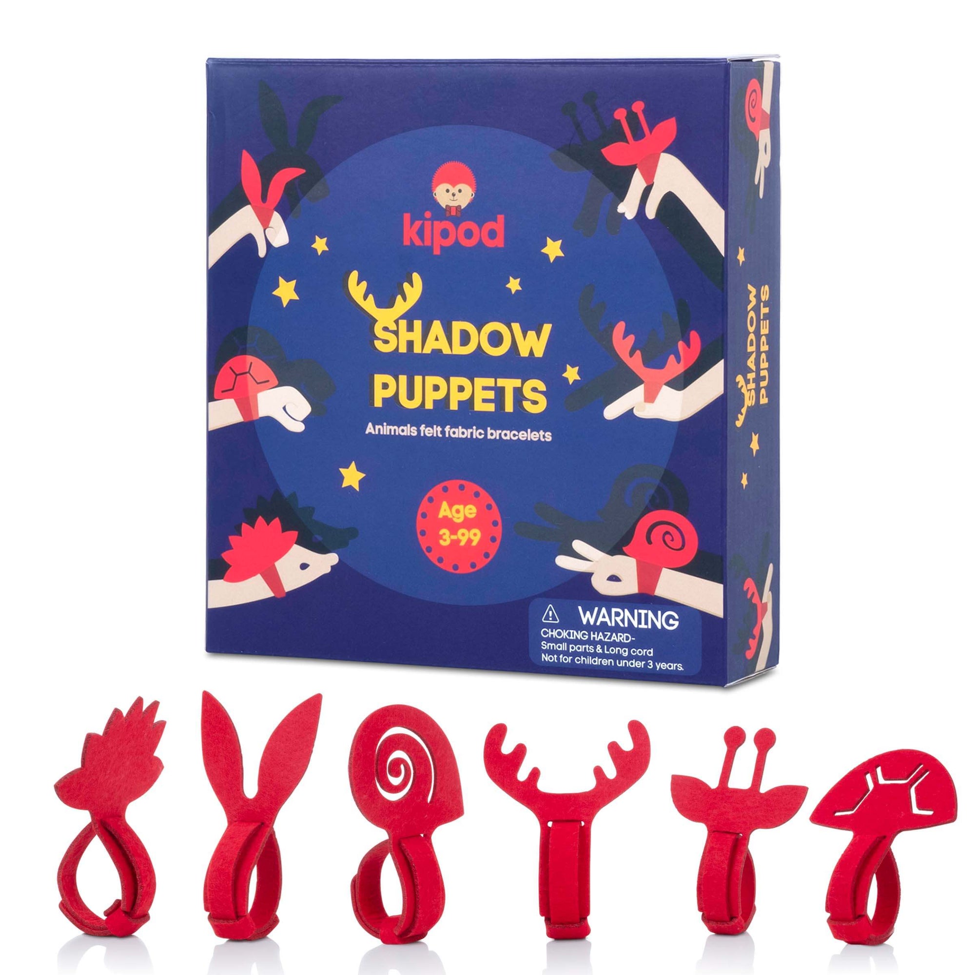 Kipod shadow puppet set with packaging on a white background