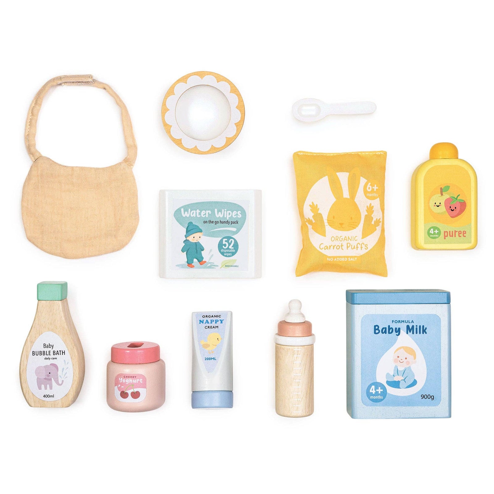 Collection of baby care products on a white background