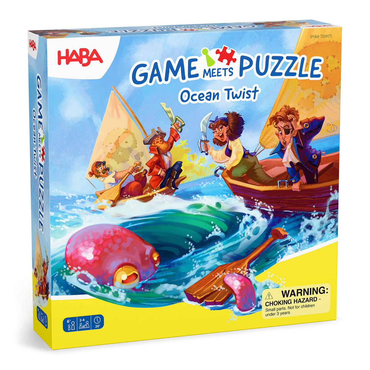 HABA 'Game Meets Puzzle: Ocean Twist' packaging with cartoon characters on sailboats.