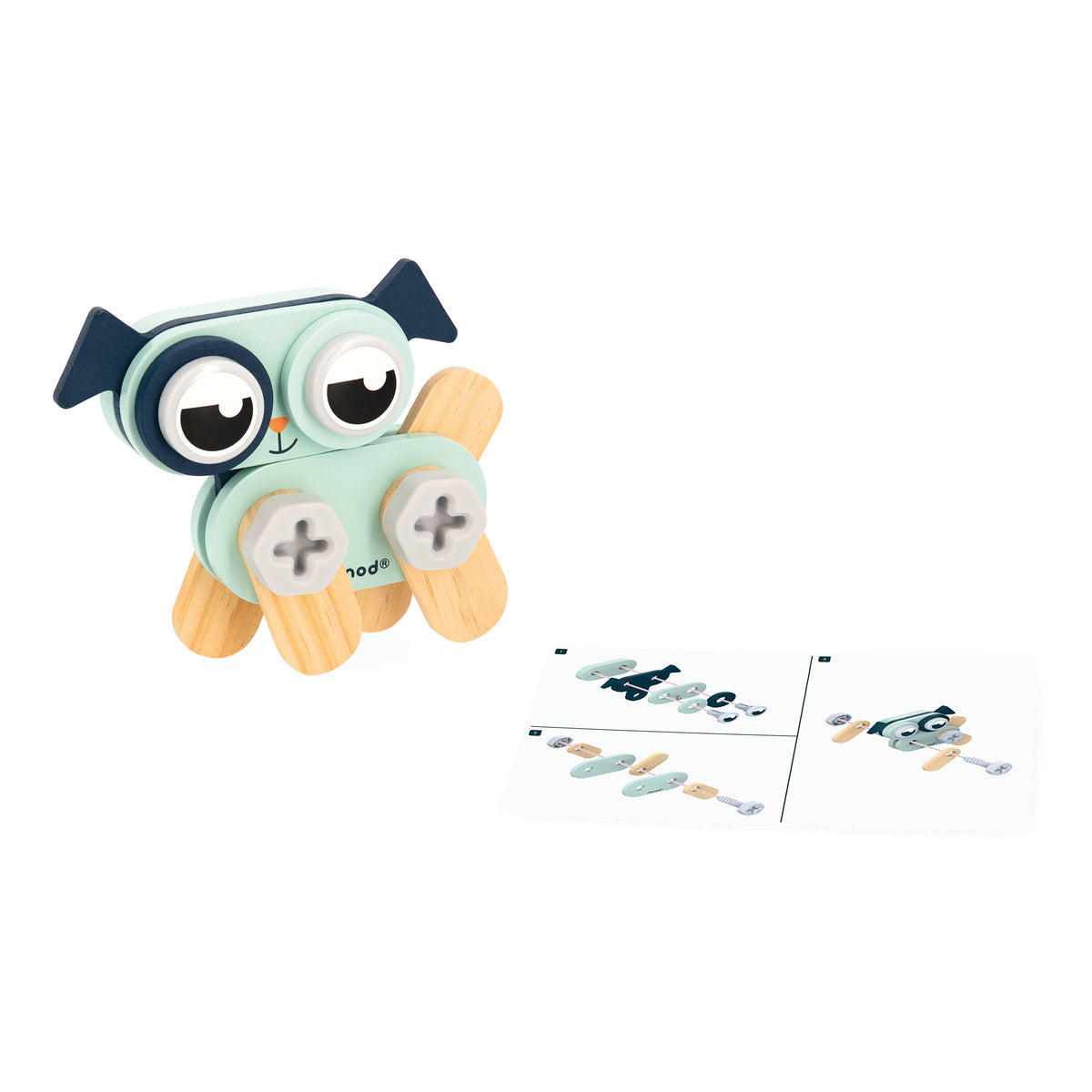 Toy owl with interchangeable parts on a white background