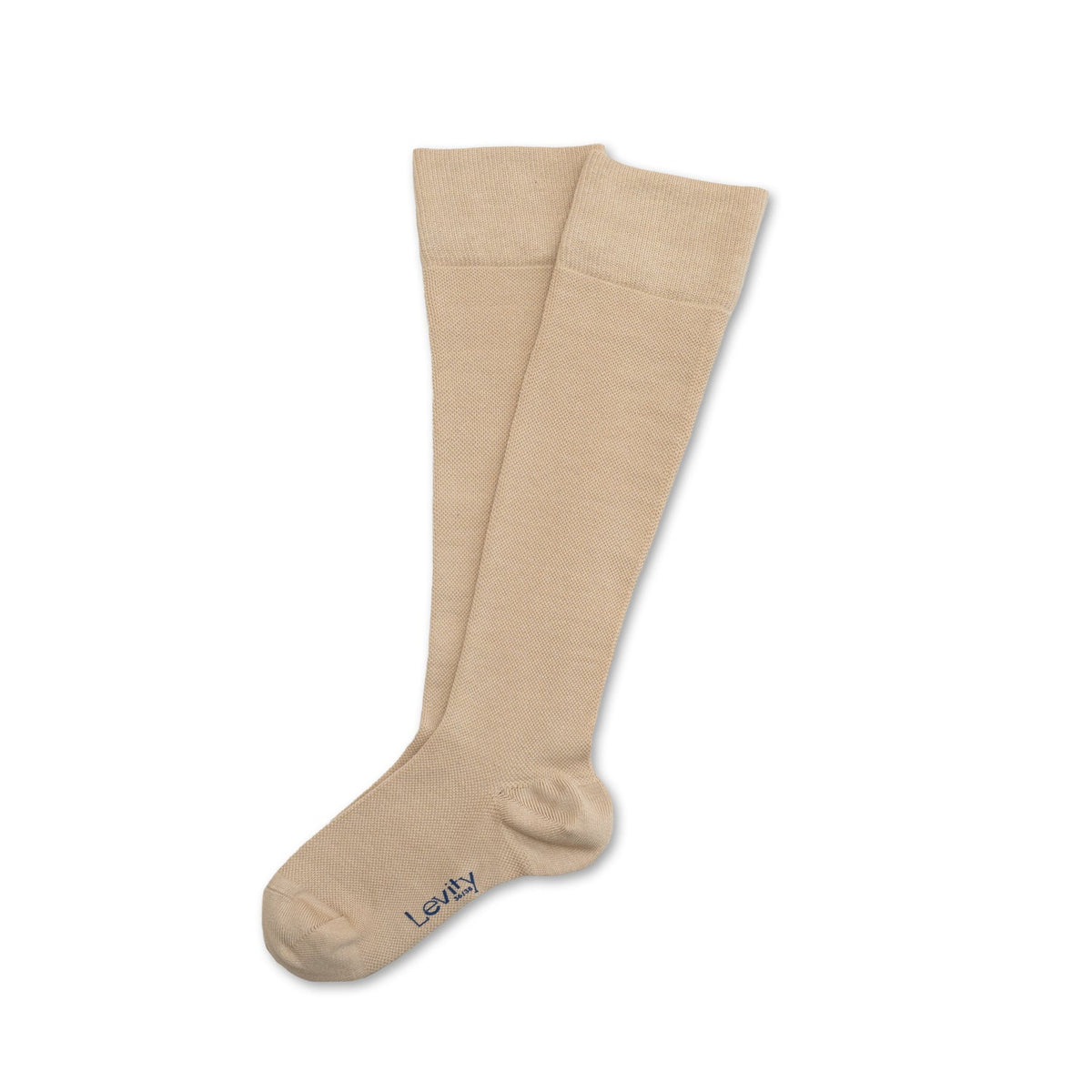 Beige knee-high socks on a white background