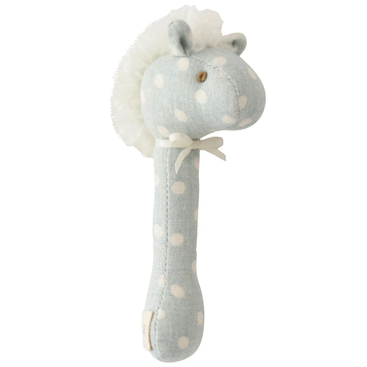 horse rattle with blue polkadot print