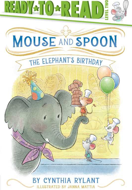 Book cover of 'Mouse and Spoon: The Elephant's Birthday' with an illustration of an elephant and mouse celebrating a birthday.