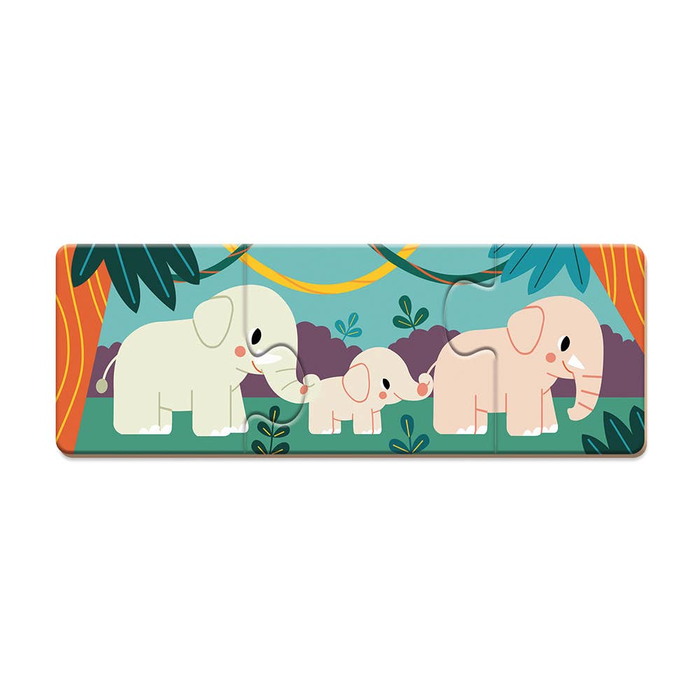 Children&#39;s puzzle with elephants and a colorful background
