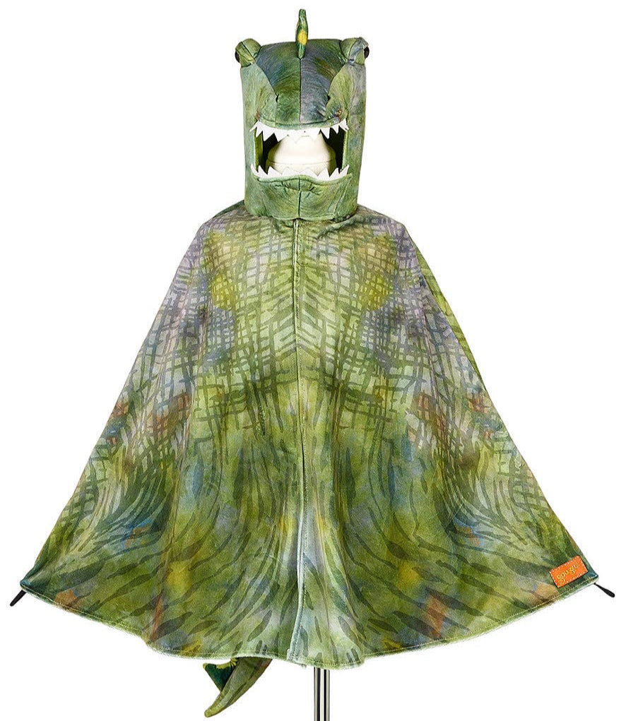 Green dinosaur costume with a hood on a white background