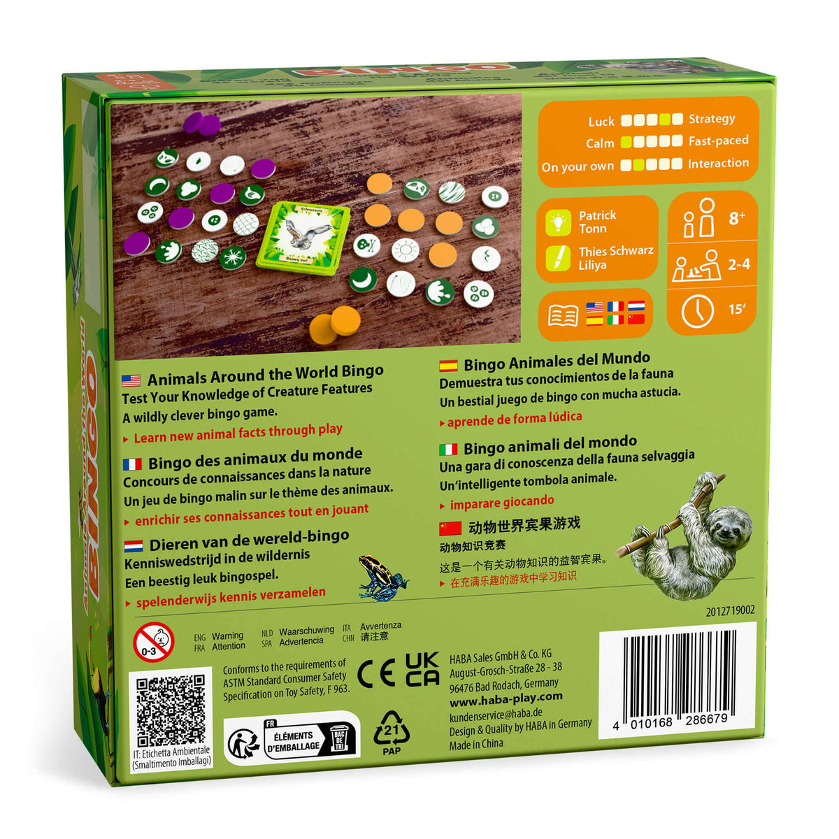 Board game box with colorful graphics and text on a white background