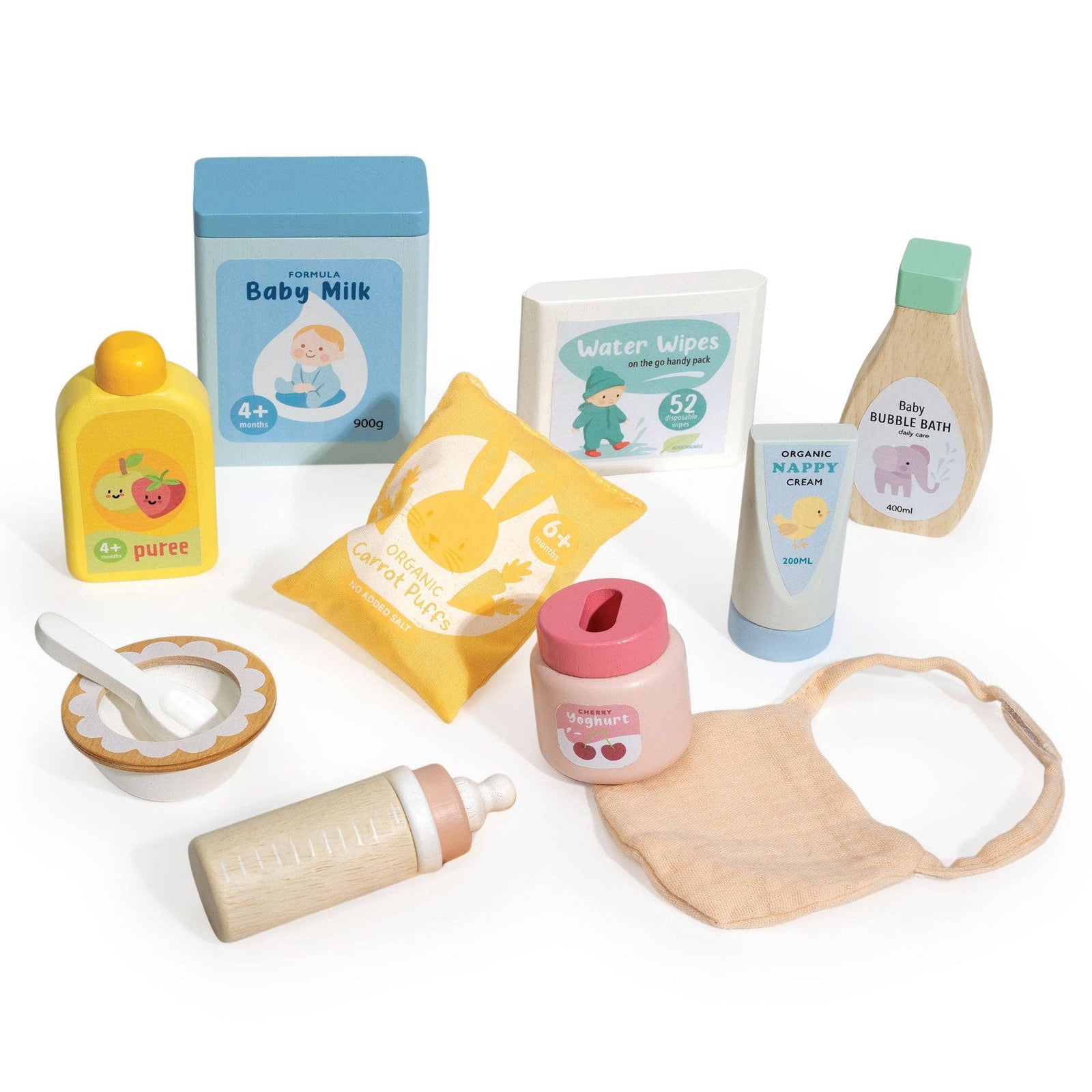 Collection of baby care products on a white background
