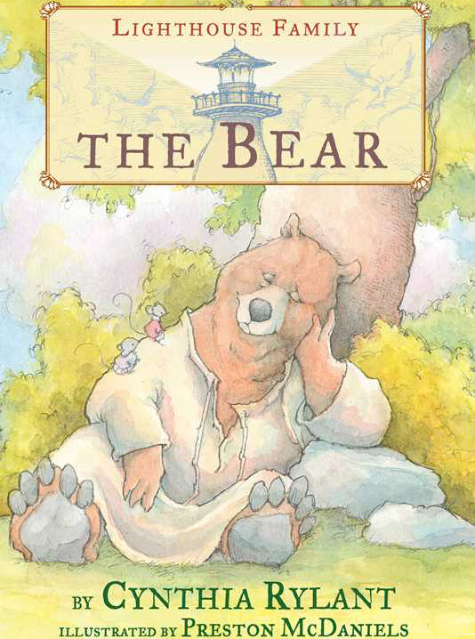 Book cover of 'The Bear' by Cynthia Rylant with a bear illustration and lighthouse family title