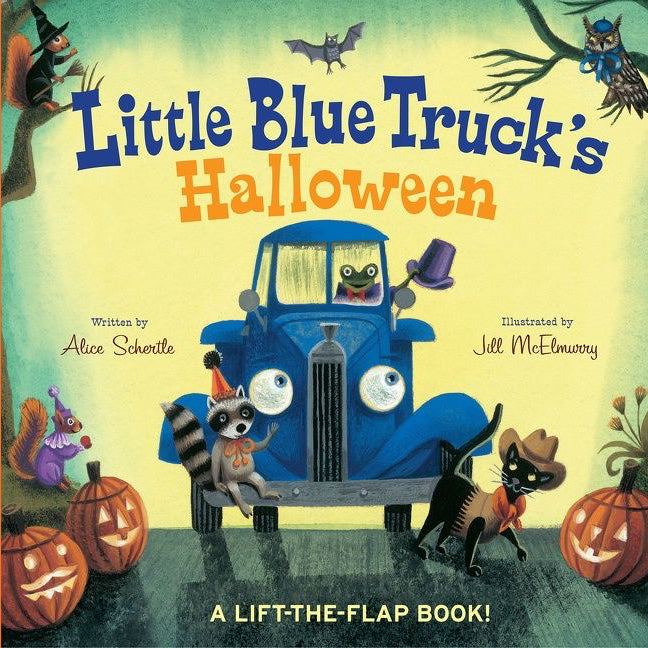 Book cover of 'Little Blue Truck's Halloween' with a blue truck and Halloween-themed animals.
