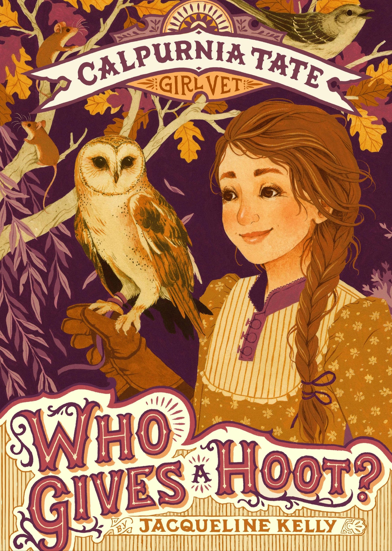 Book cover of 'Who Gives a Hoot?' featuring a girl and owl with a purple background