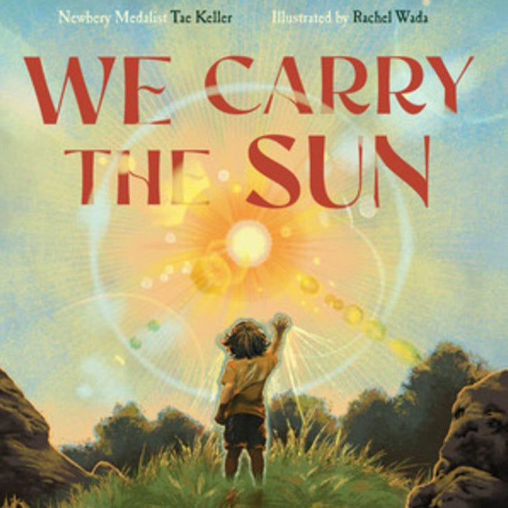 Book cover of 'We Carry the Sun' with a child in a field and a radiant sun.