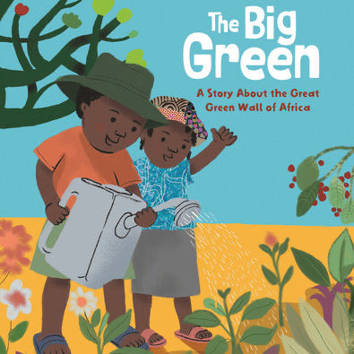 Book cover of 'The Big Green' with two children in a garden setting.