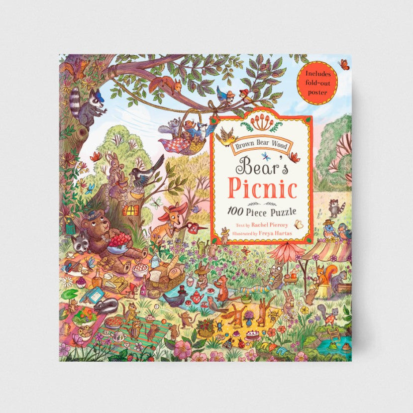Children's puzzle book titled 'Bear's Picnic' with colorful illustrations on a white background