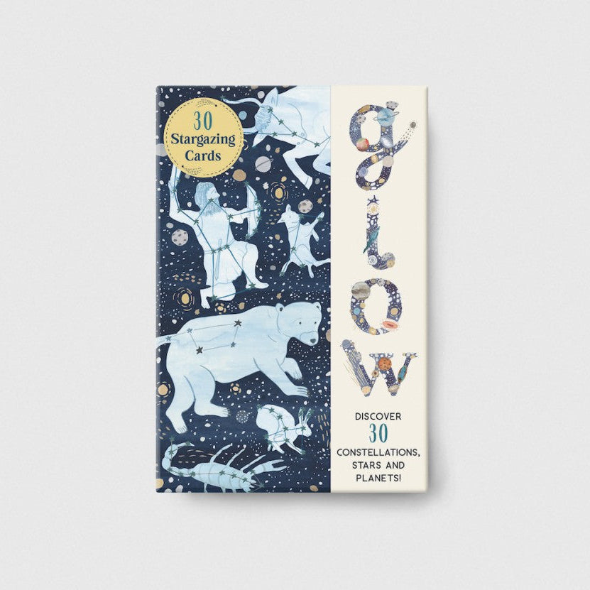 Glowing card set with star constellations on a white background