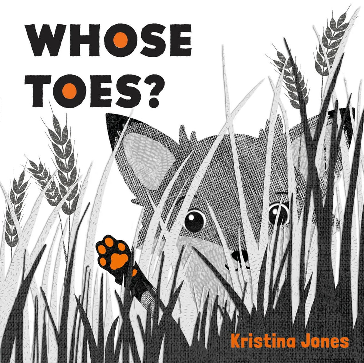 Illustration of a fox in grass with 'Whose Toes?' text and Kristina Jones' name.