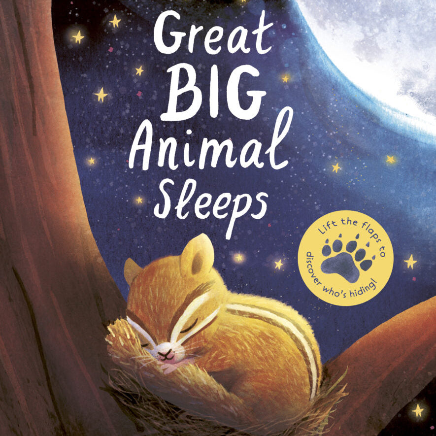 Book cover of 'Great BIG Animal Sleeps' with a sleeping animal under a starry sky.