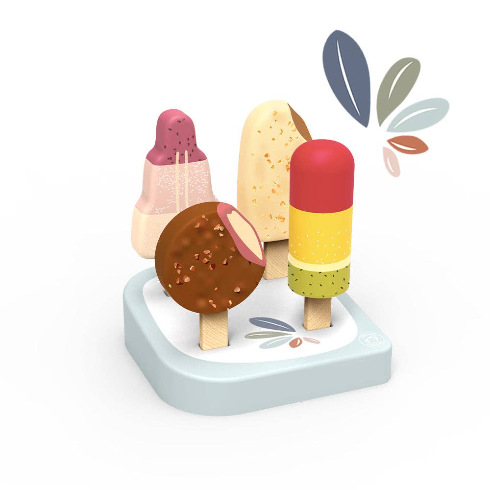 Colorful toy ice cream set on a white background