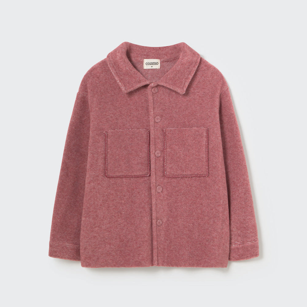 Pink jacket with button details on a light gray background