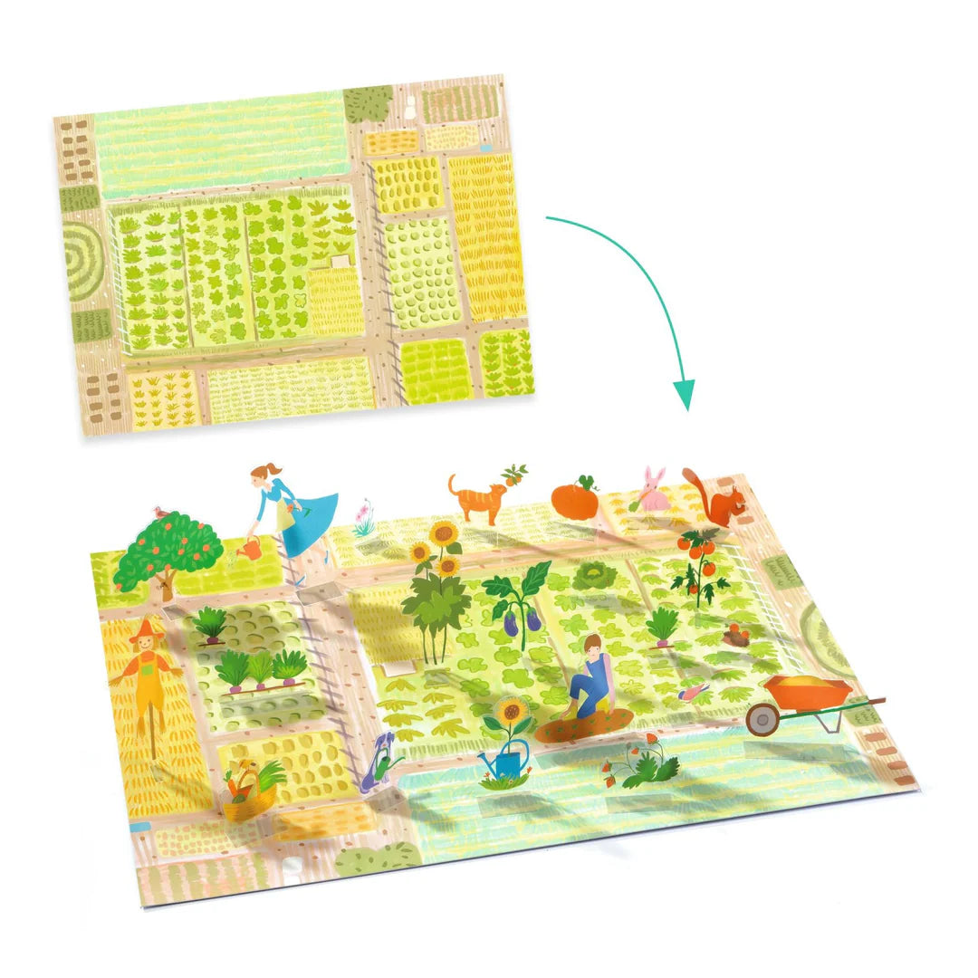 Educational children's craft  with farm-themed illustrations and stickers on a white background