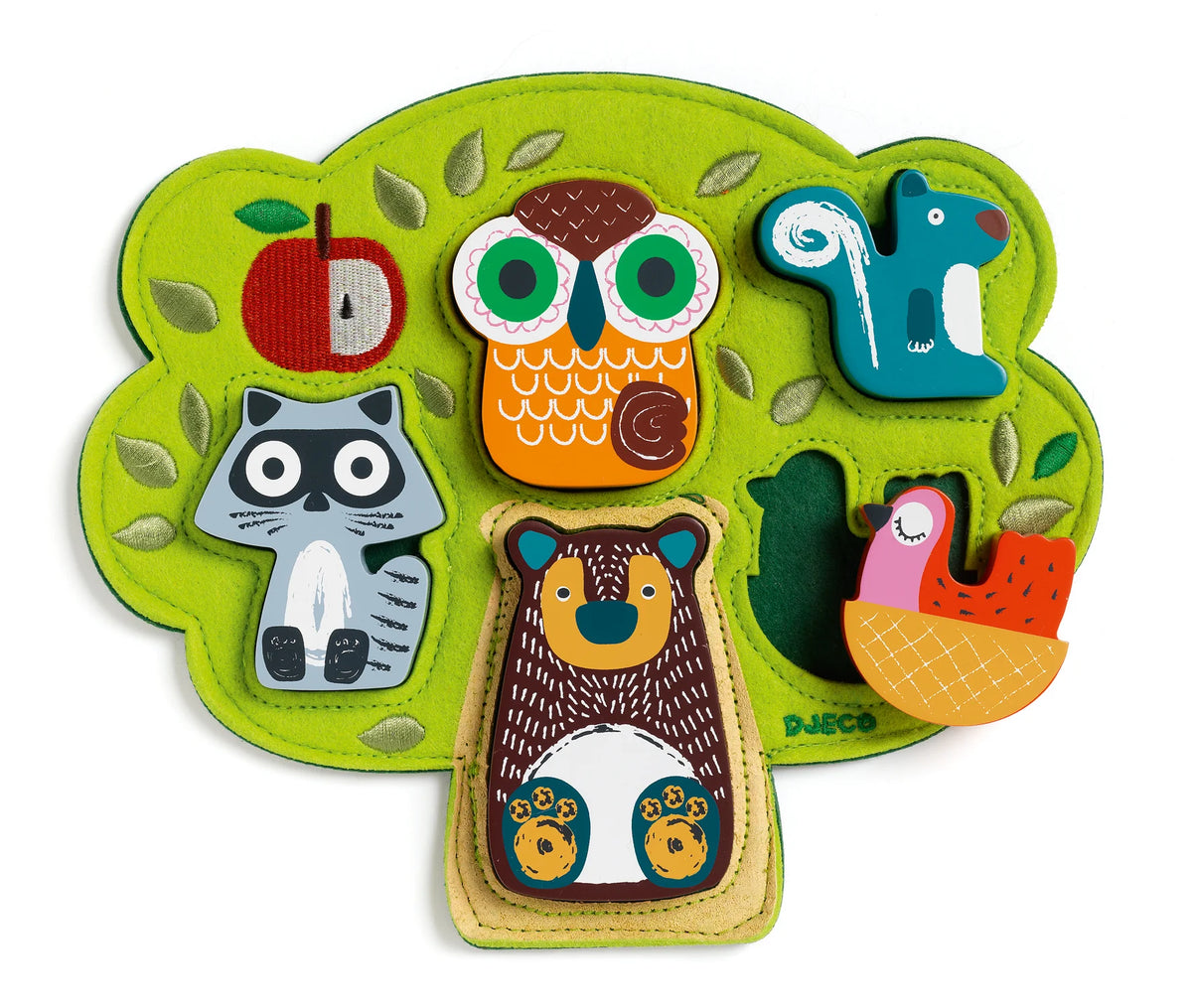 Children's puzzle with animal shapes on a green background