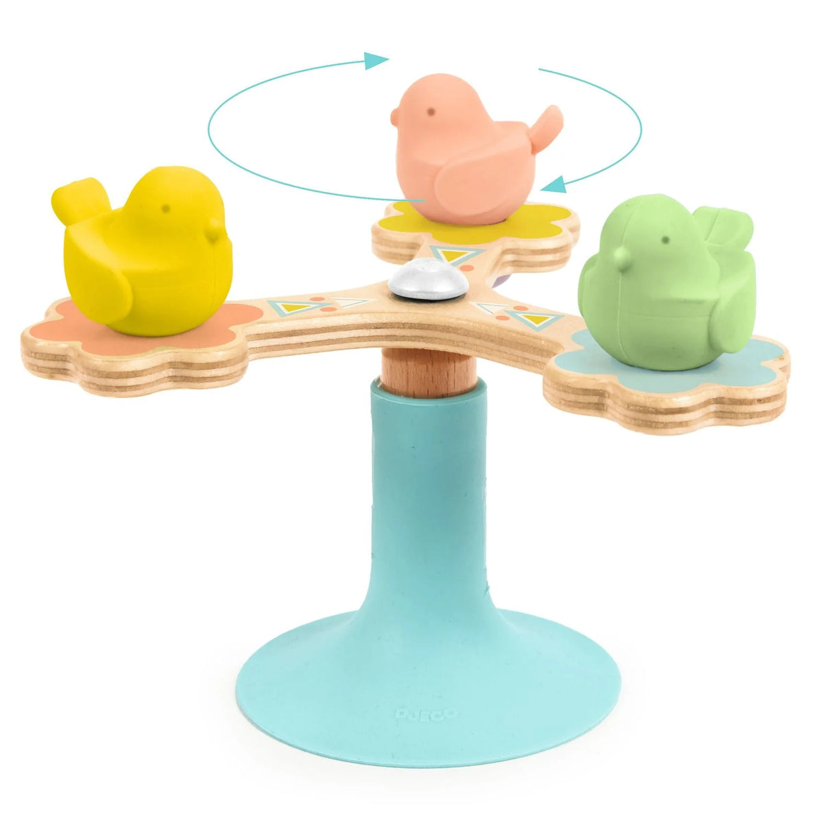 Colorful bird-shaped spinning toy on a white background