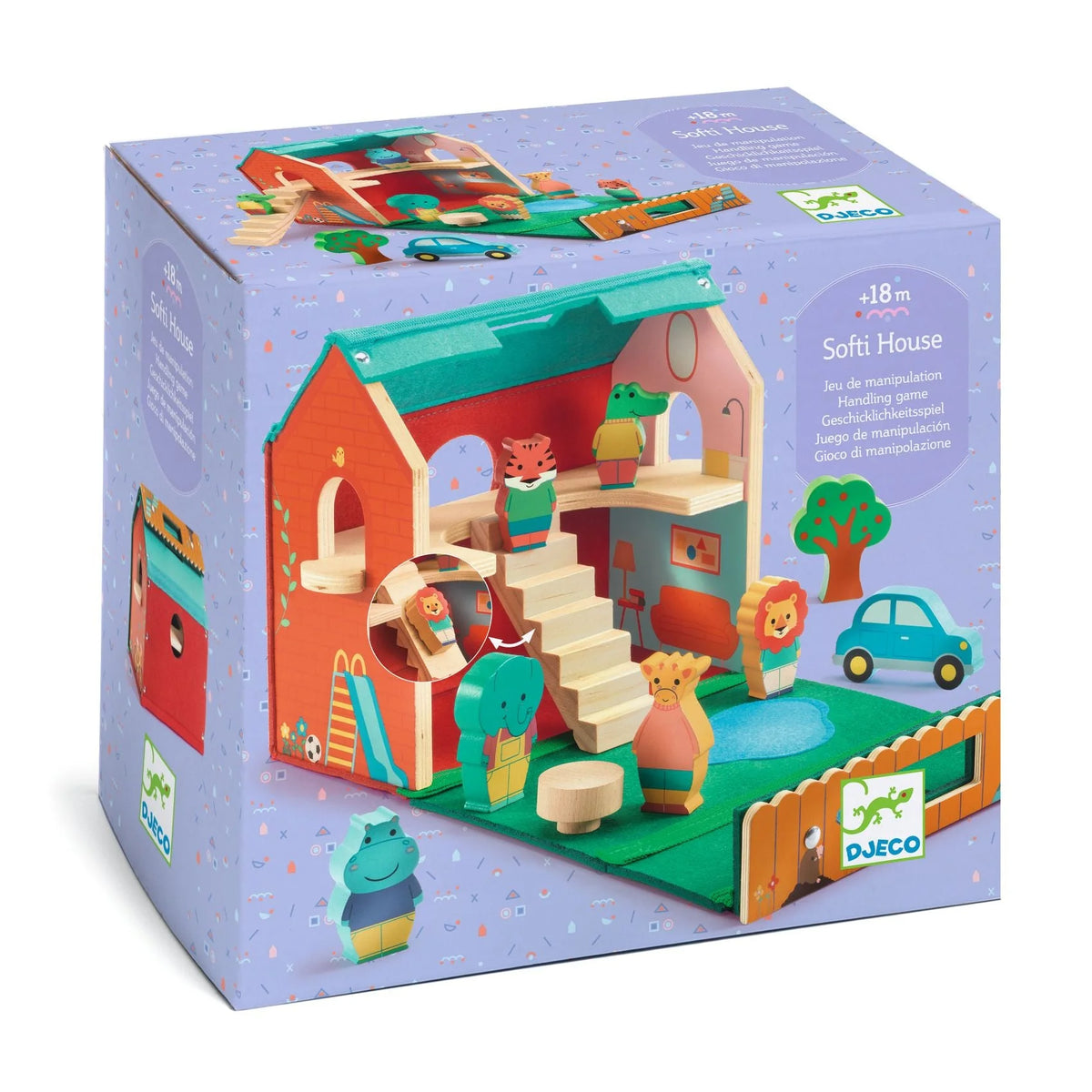 Boxed toy house with colorful design and Djeco branding