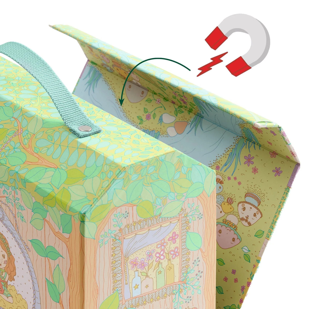 Colorful children's play box with a magnetic feature on a white background