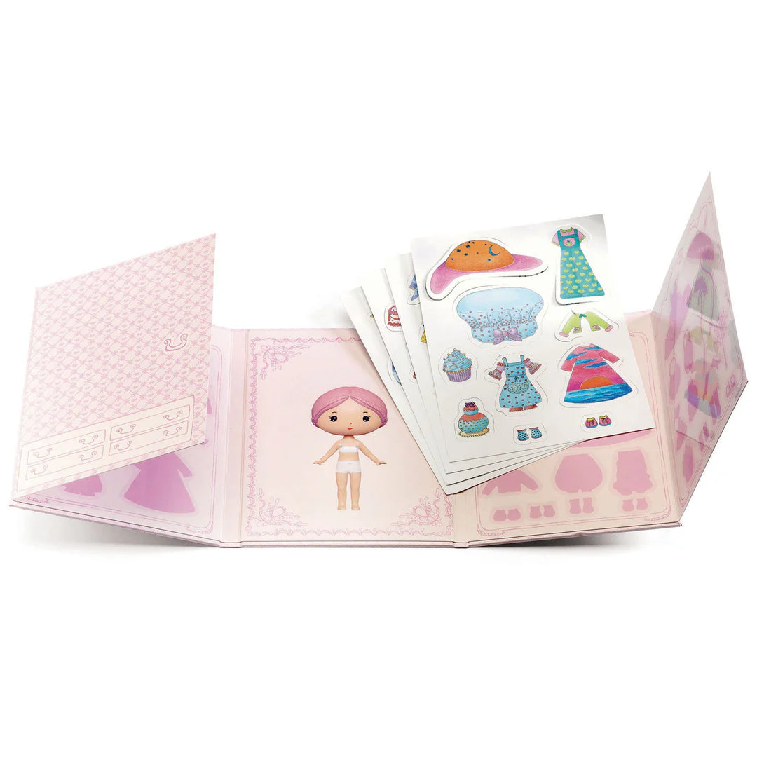 Book with a decorative cover featuring a cartoon character on a pink background