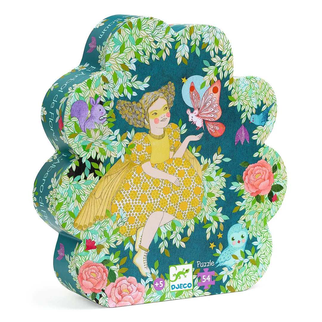 Decorative puzzle box with a fairy and floral design on a white background