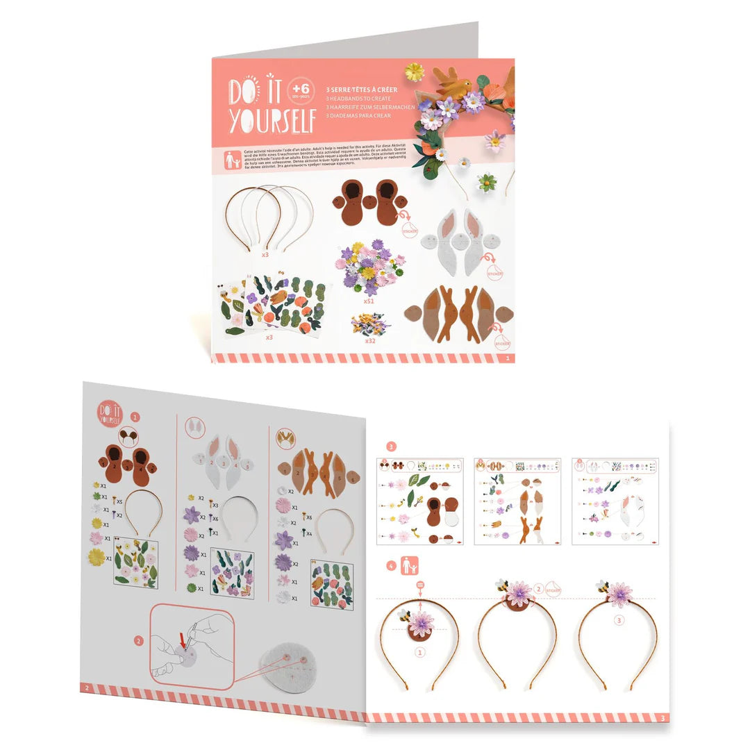 Set of DIY headband making templates with colorful designs on a white background