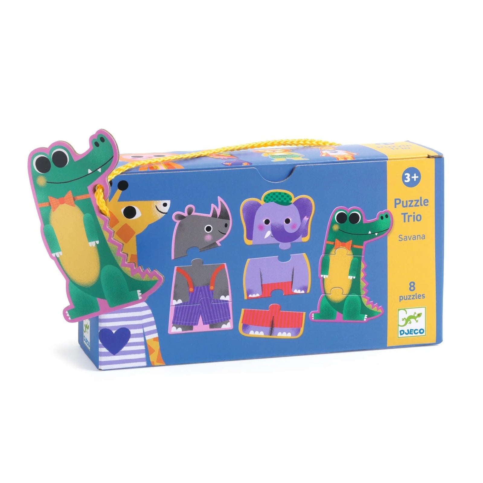 Children's puzzle set packaging with Savanna animals on a white background