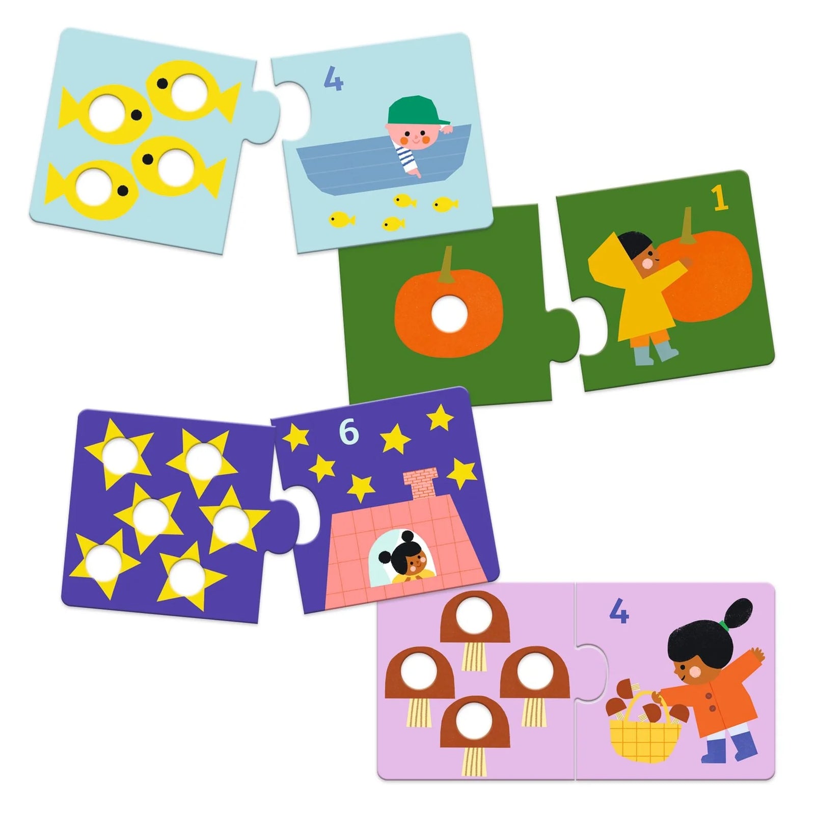 Children's puzzle duo packaging with a child and apple illustration on a white background