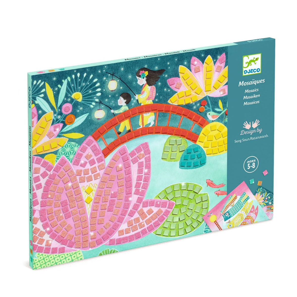 Mosaic art kit packaging with colorful design on a white background
