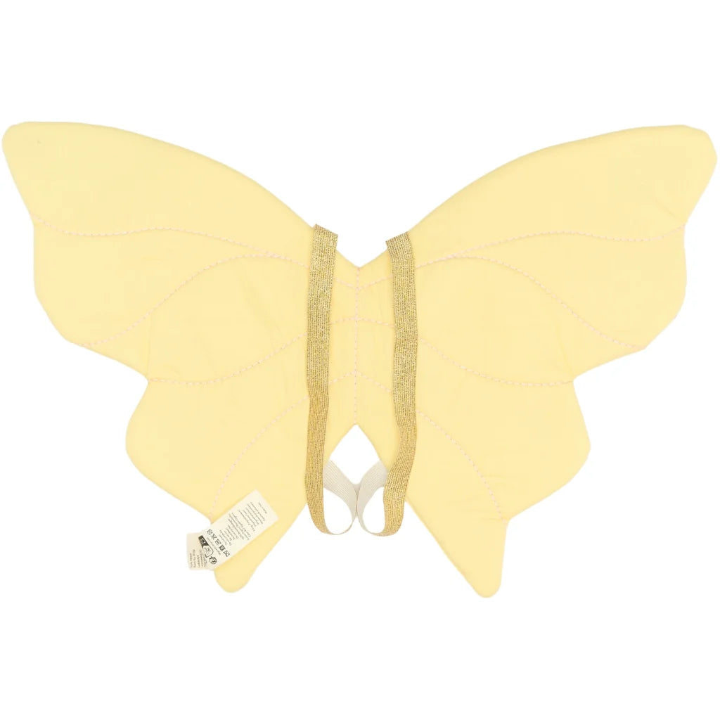 Yellow butterfly-shaped wings on a white background