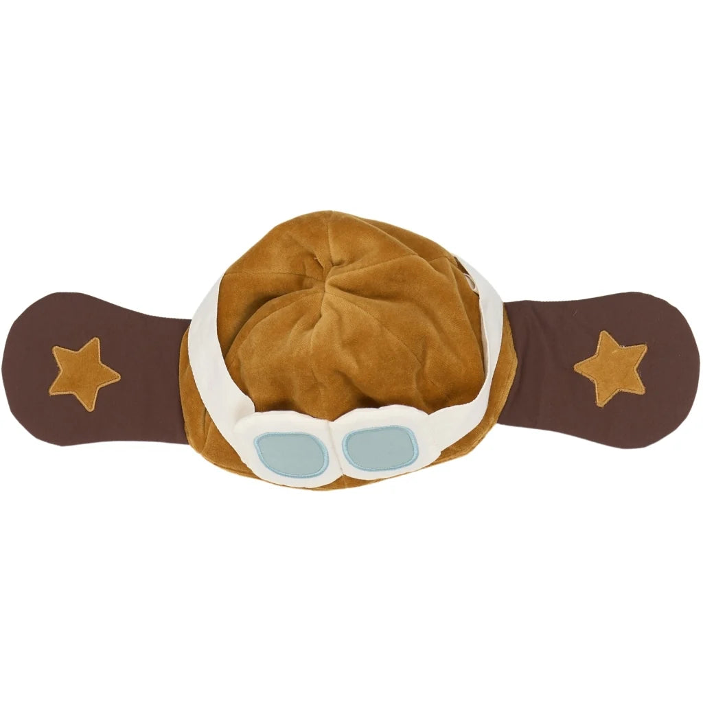 Plush hat with goggles and star accents on a white background