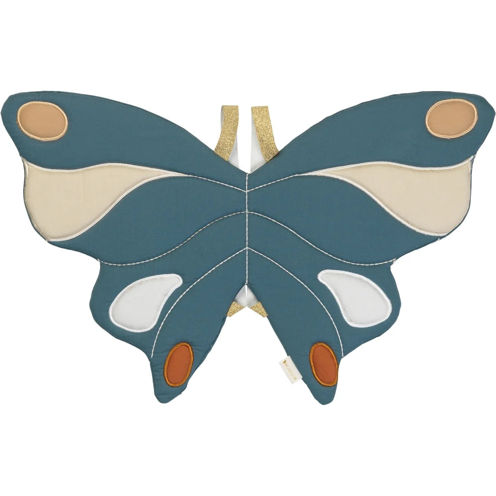 Butterfly-shaped wings with brown accents on a white background