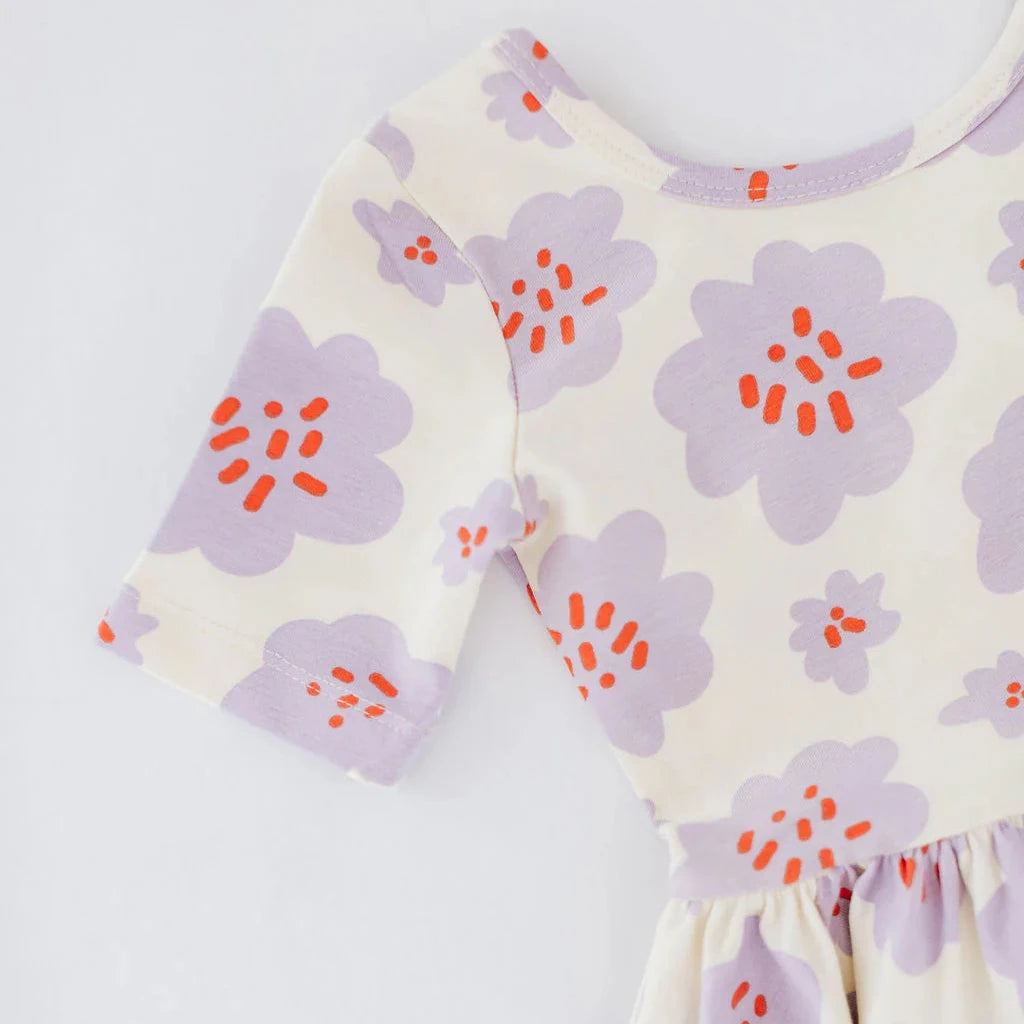 Short Sleeve Twirl Dress Lavender Bloom