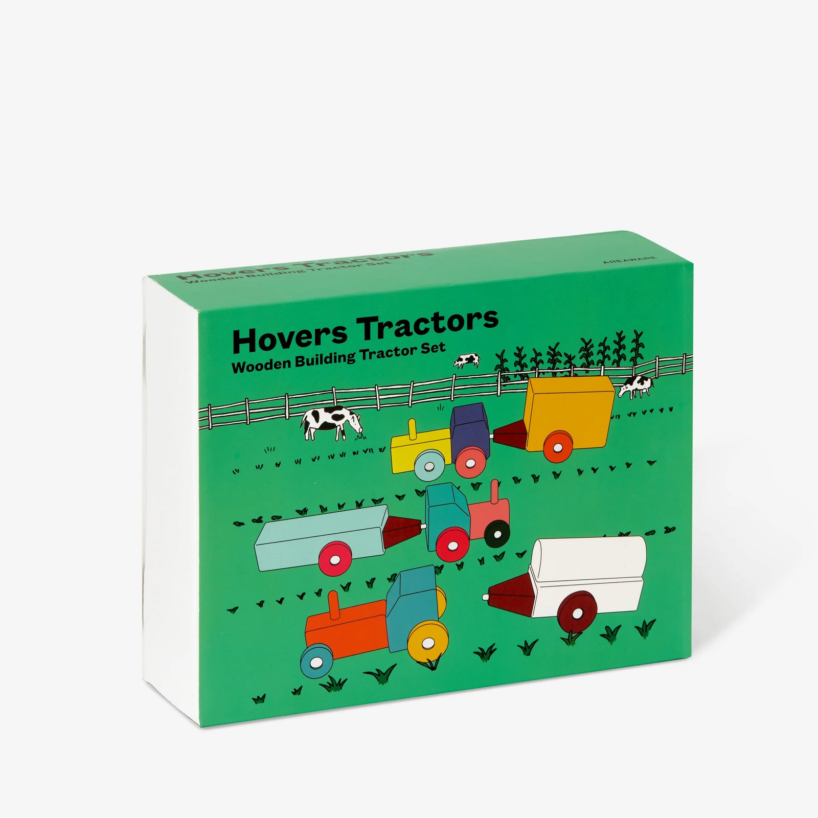 Set of colorful wooden toy trucks on a white background